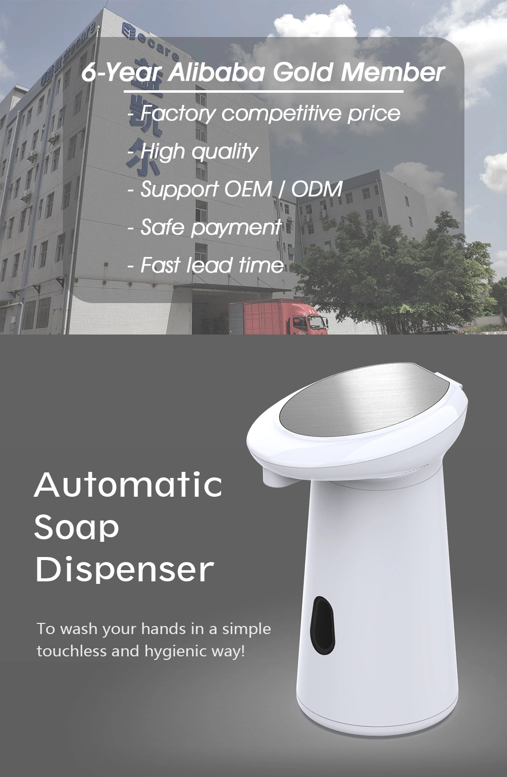280ml Touchless Waterproof Smart Automatic Liquid Foam Sensor Electric Sanitizer Soap Dispenser for Kitchen Bathroom