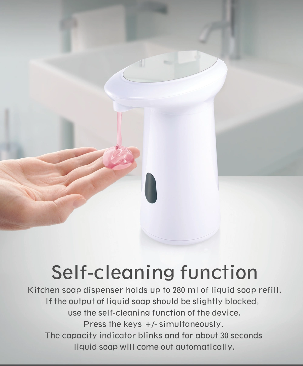 280ml Touchless Waterproof Smart Automatic Liquid Foam Sensor Electric Sanitizer Soap Dispenser for Kitchen Bathroom